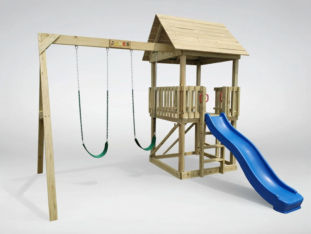 Large 1.5mx1.5m Play Tower (#5) - with slide and HD swings