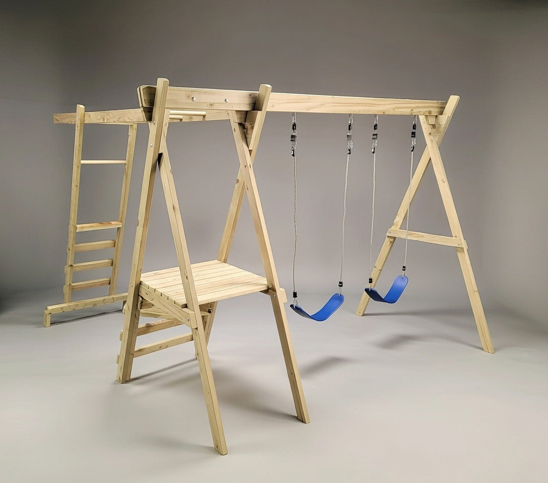 Small Wooden Playground with Monkey Bars & Swings - No Slide