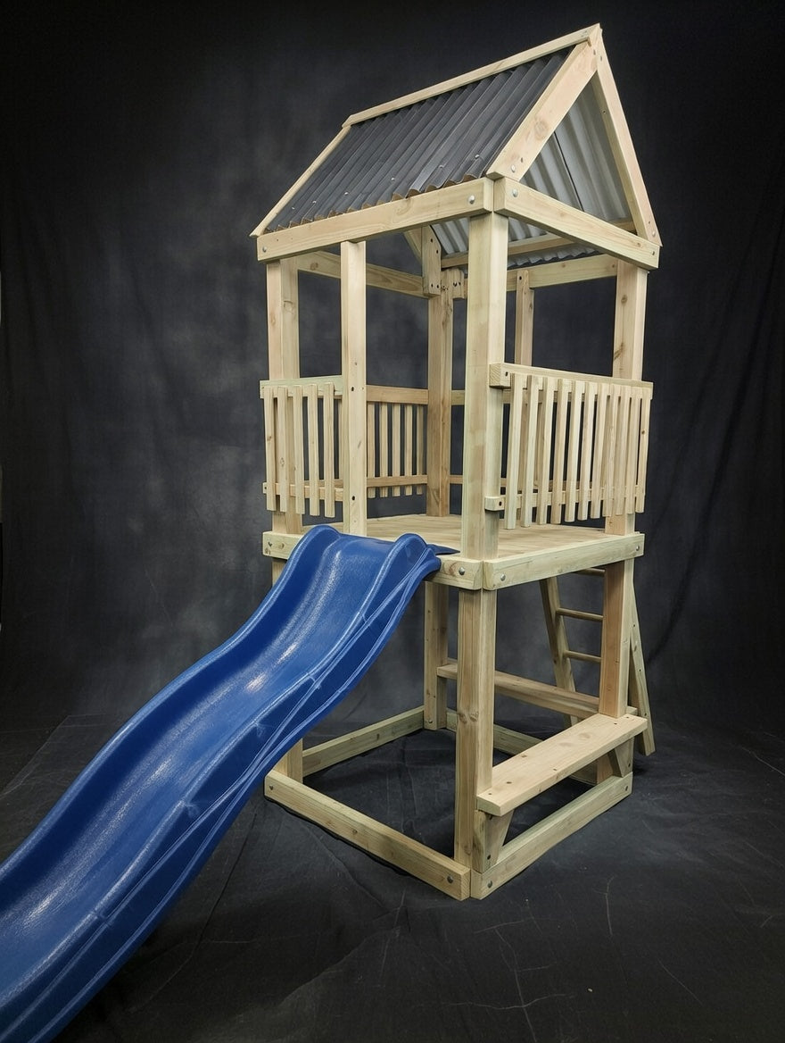 Timber Play Tower with Wave Slide – 1.2m x 1.2m Backyard Playground