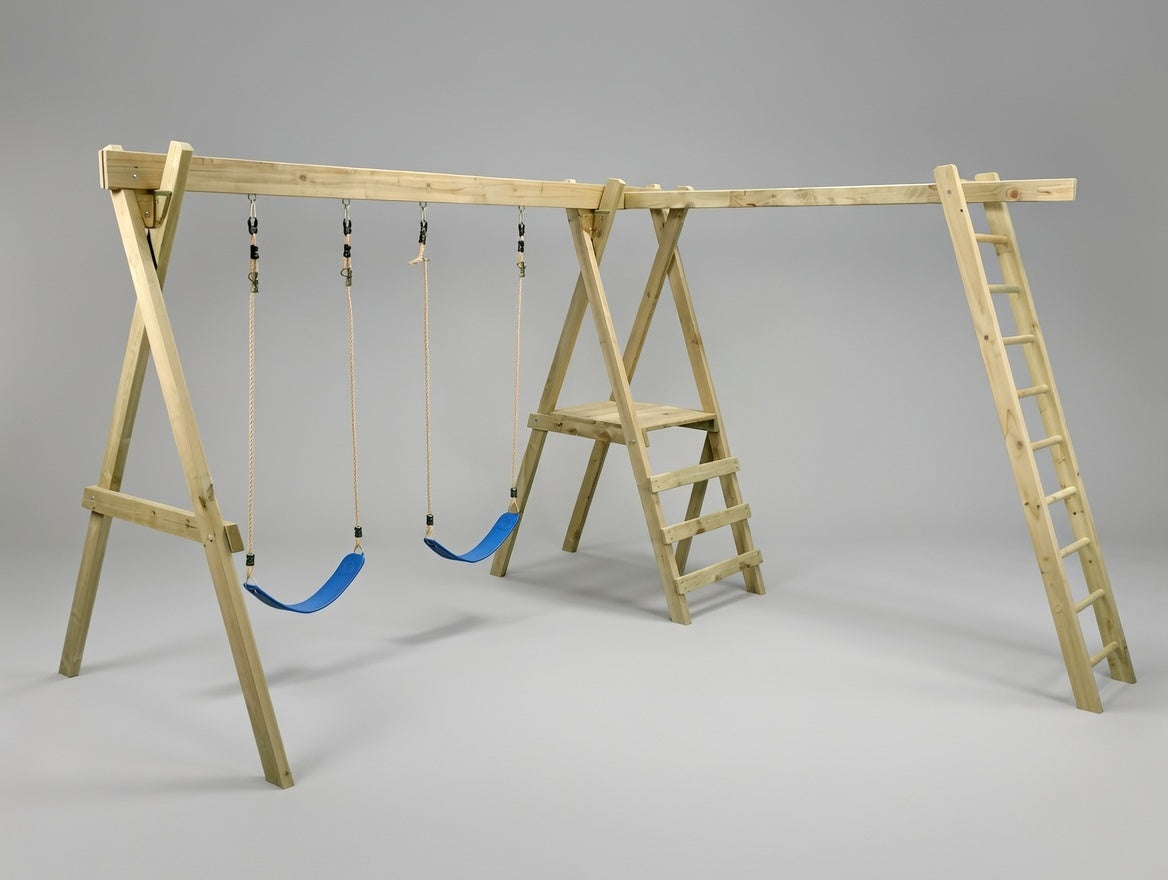 Small Wooden Playground with Monkey Bars & Swings - No Slide