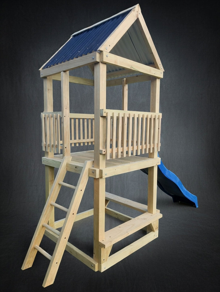 Timber Play Tower with Wave Slide – 1.2m x 1.2m Backyard Playground