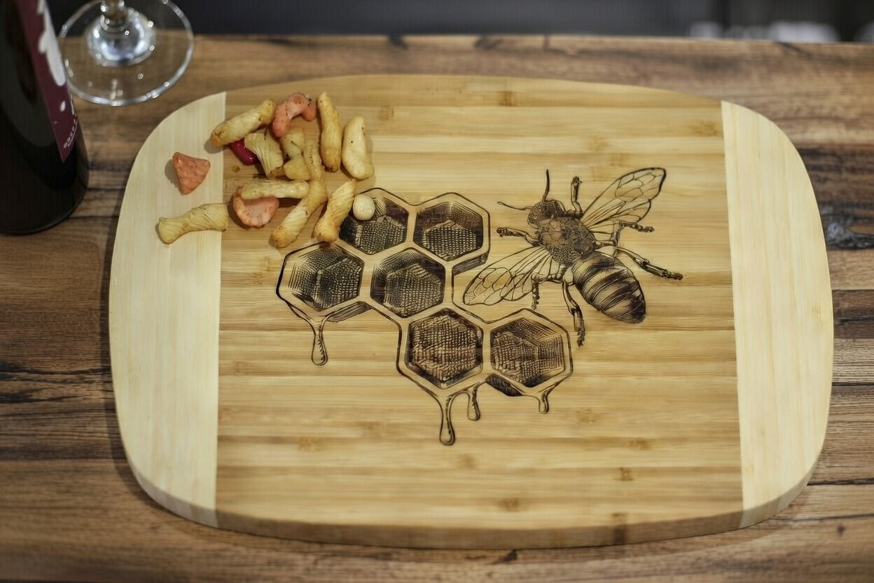 Bee Engraved Bamboo Serving Board