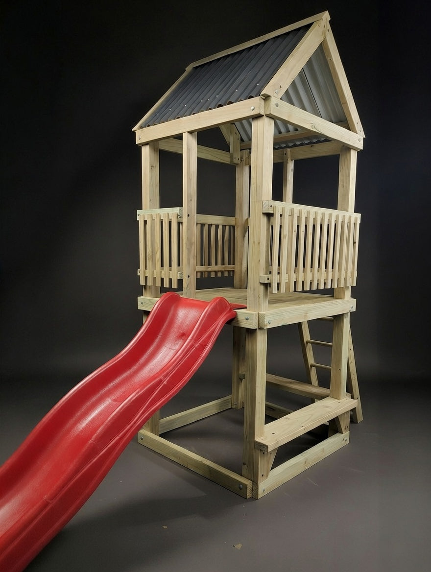 Timber Play Tower with Wave Slide – 1.2m x 1.2m Backyard Playground