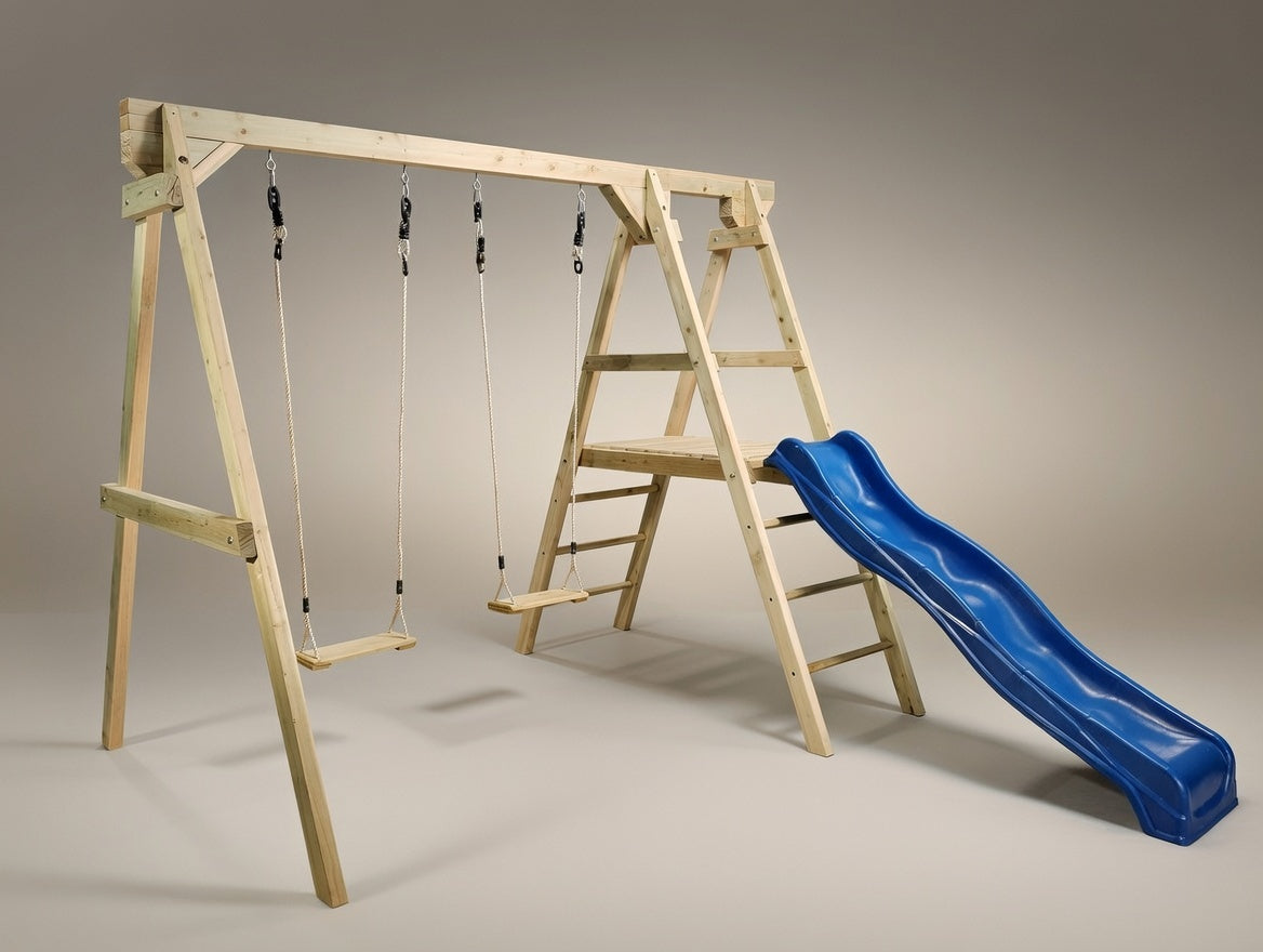 Small Wooden Playground with Slide & Swings - Base Model