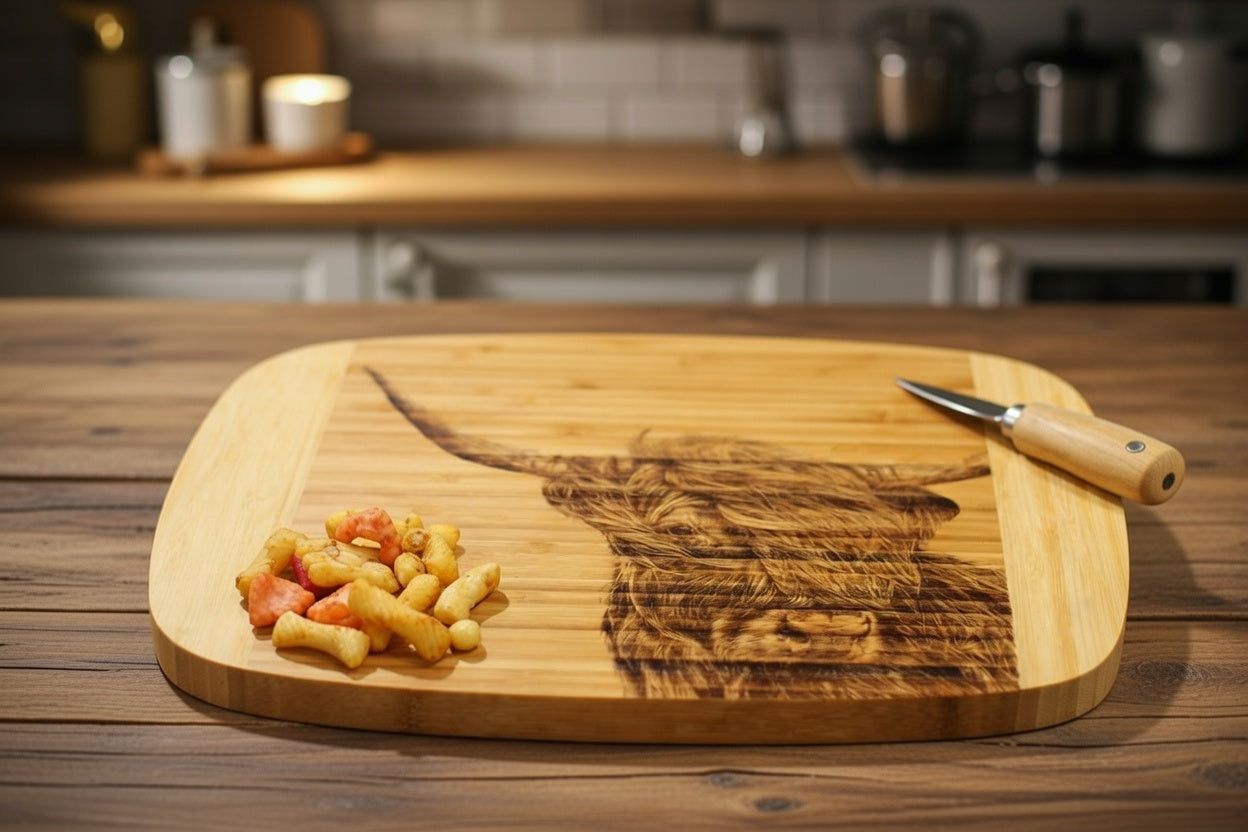 Highland Cow Engraved Bamboo Serving Board