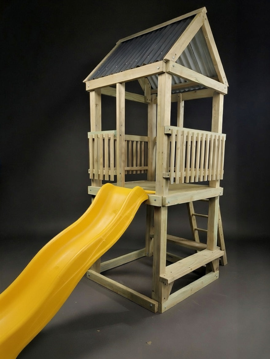Timber Play Tower with Wave Slide – 1.2m x 1.2m Backyard Playground
