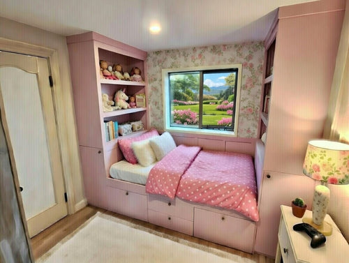 Alcove Storage Bed with Built-In Shelving