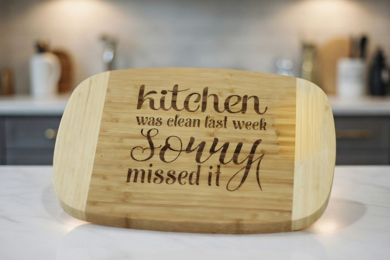 Funny Kitchen Quote Engraved Bamboo Serving Board