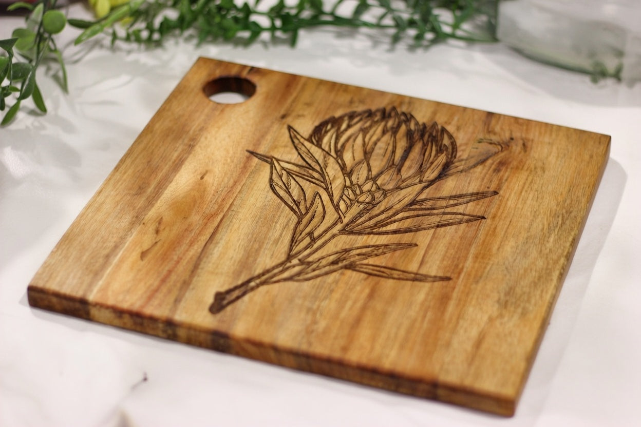 Protea Engraved Wooden Serving Board