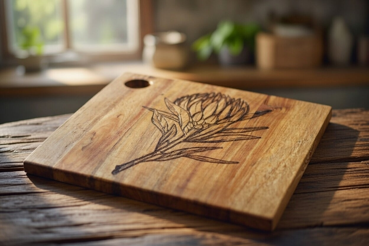 Protea Engraved Wooden Serving Board