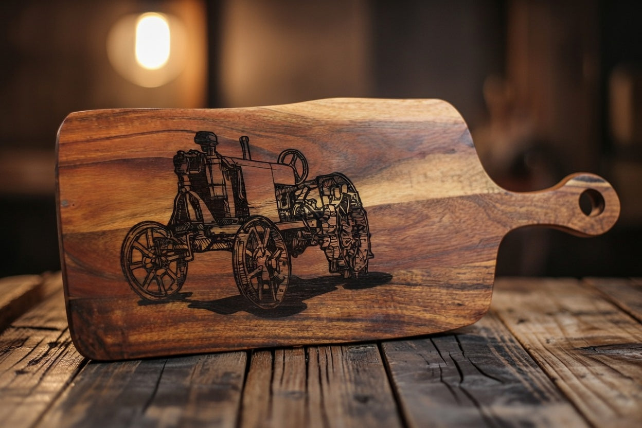 Vintage Tractor Engraved Wooden Serving Board