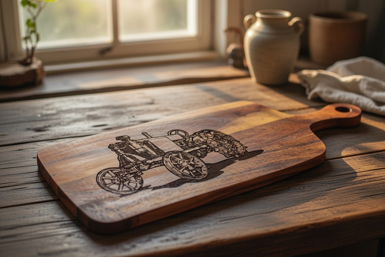 Vintage Tractor Engraved Wooden Serving Board