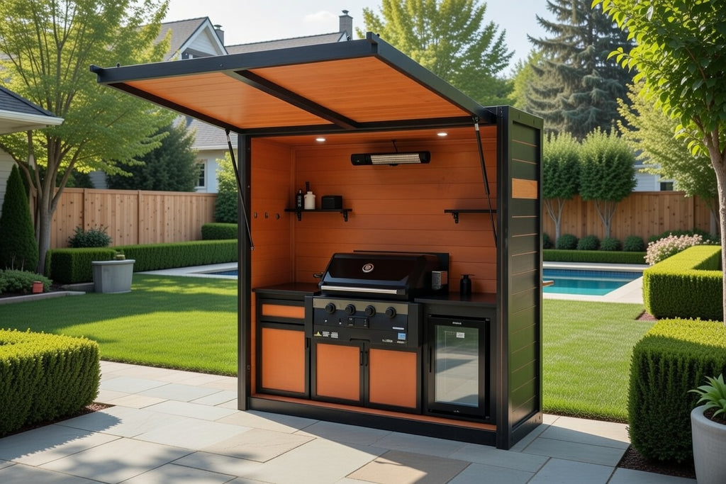BBQ Kitchen Complete (#1) 2.1m, Flip-canopy, Fitted-out | Outdoor Kitchen Cover NZ