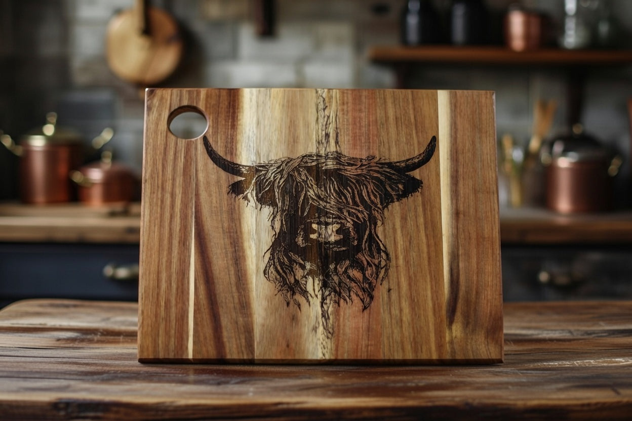 Highland Cow II Engraved Wooden Serving Board