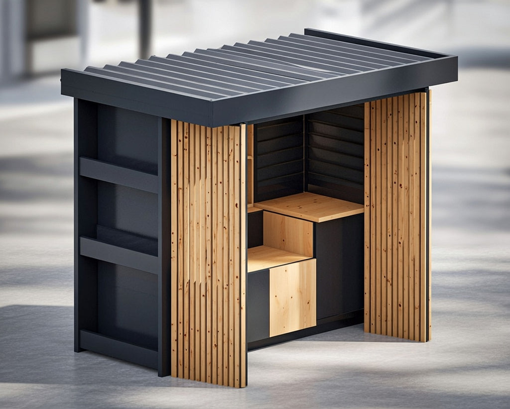 BBQ Enclosure (#3) 2.8m, Bifold WPC Doors, Cantilever Roof & Planter | Outdoor Kitchen Cover NZ