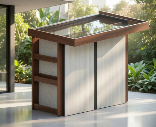 BBQ Enclosure (#3) 2.1m, Bifold WPC Doors, Cantilever Roof & Planter | Outdoor Kitchen Cover NZ