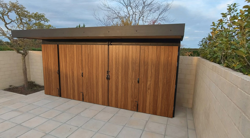 BBQ Enclosure (#5) 5.3m, Bifold WPC Doors, Canopy Roof & Storage | Outdoor Kitchen Cover NZ