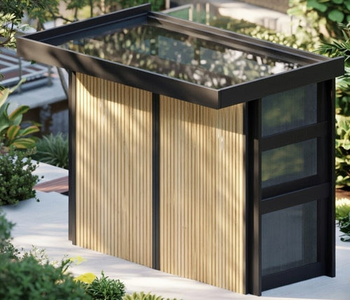 BBQ Enclosure (#3) 2.1m, Bifold WPC Doors, Cantilever Roof & Planter | Outdoor Kitchen Cover NZ