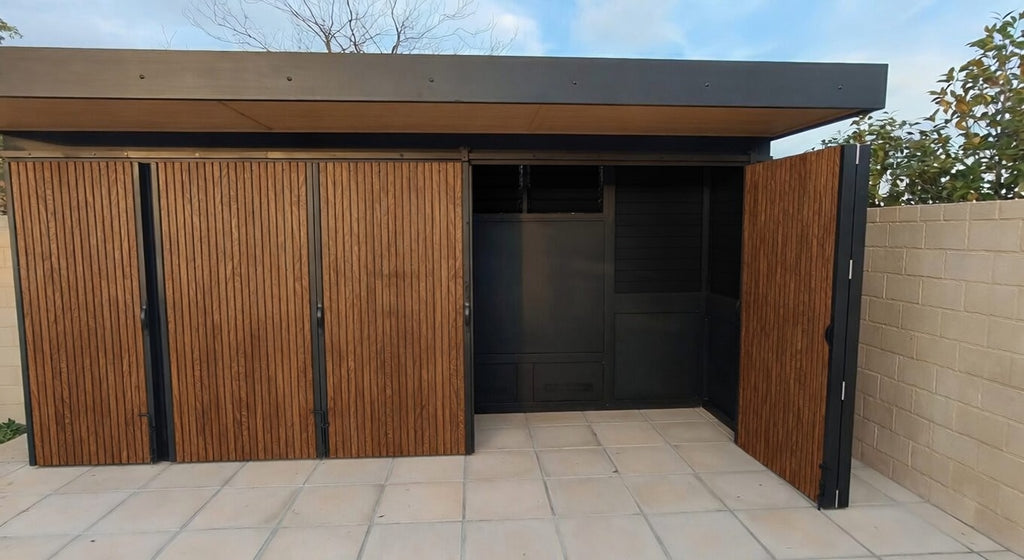 BBQ Enclosure (#5) 5.3m, Bifold WPC Doors, Canopy Roof & Storage | Outdoor Kitchen Cover NZ