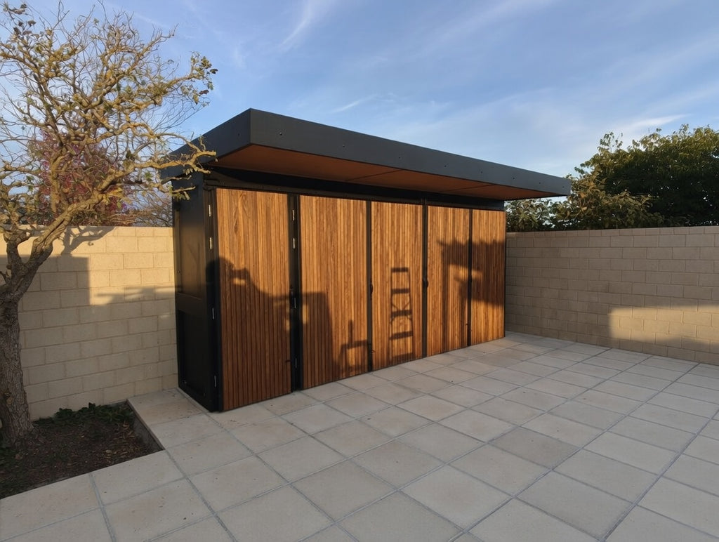 BBQ Enclosure (#5) 5.3m, Bifold WPC Doors, Canopy Roof & Storage | Outdoor Kitchen Cover NZ
