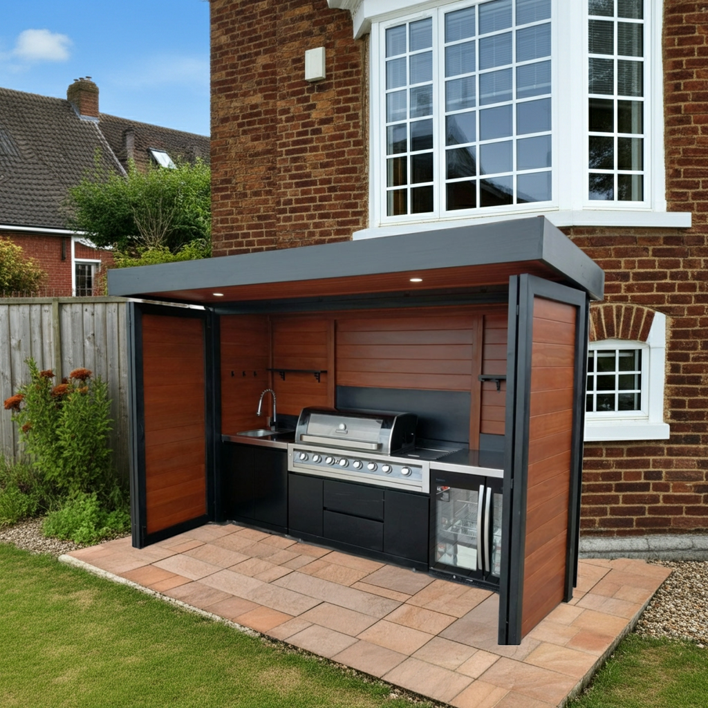 BBQ Enclosure (#2) 3m, Bifold Doors and Canopy Roof | Outdoor Kitchen Cover NZ