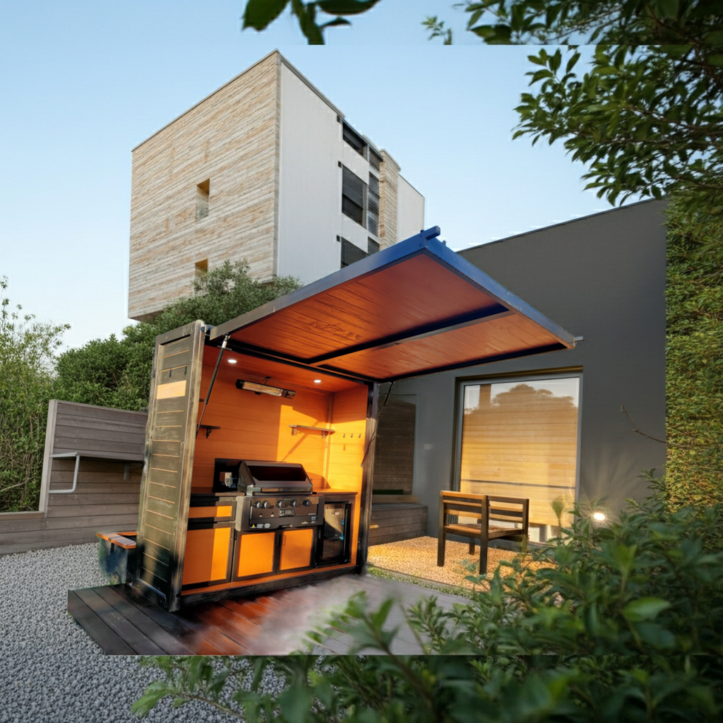 BBQ Kitchen Complete (#1) 2.1m, Flip-canopy, Fitted-out | Outdoor Kitchen Cover NZ