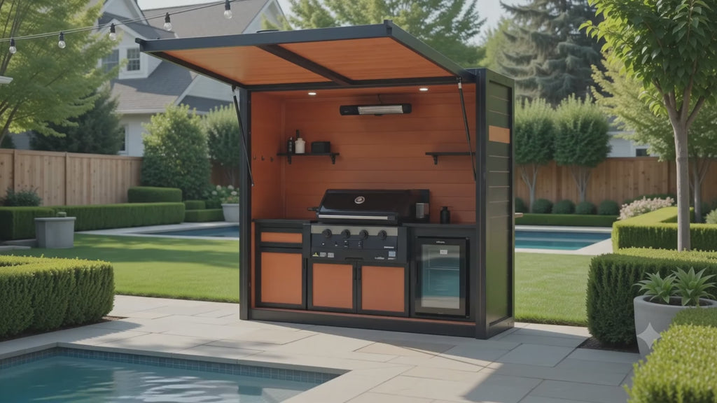 BBQ Kitchen Complete (#1) 2.1m, Flip-canopy, Fitted-out | Outdoor Kitchen Cover NZ