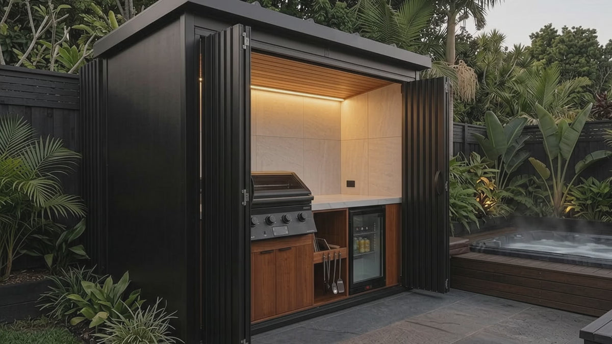 BBQ Bifold Outdoor Kitchen Complete (#8) 2.4m | Matador Built-In | Acacia WoodworX NZ